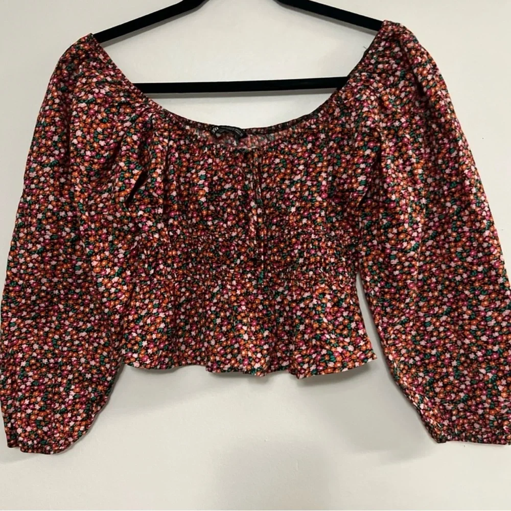 Zara Black Multicolor Floral Blouse - Picture 1 of 6